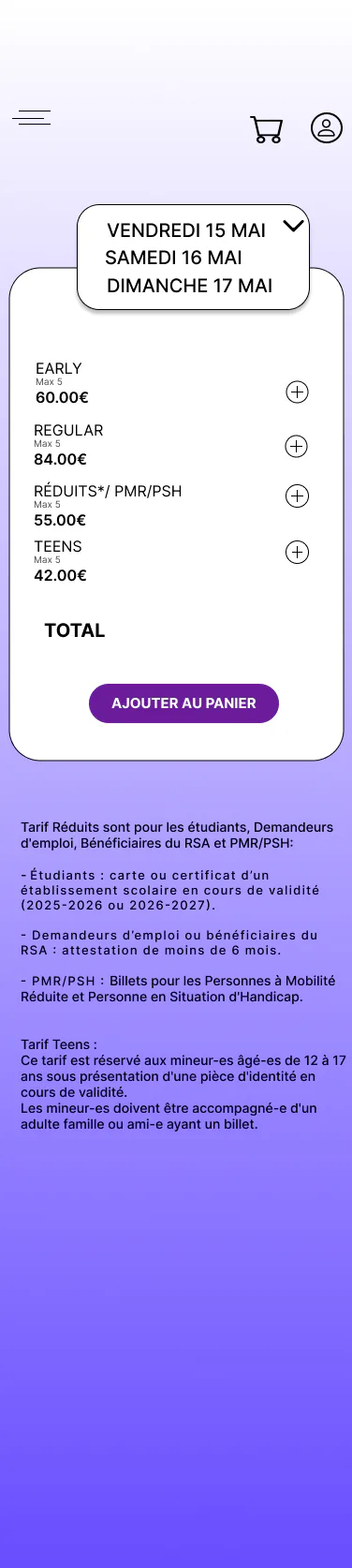 Sélecteur date ouvert - wireframe J-Rock Soundwave Festival